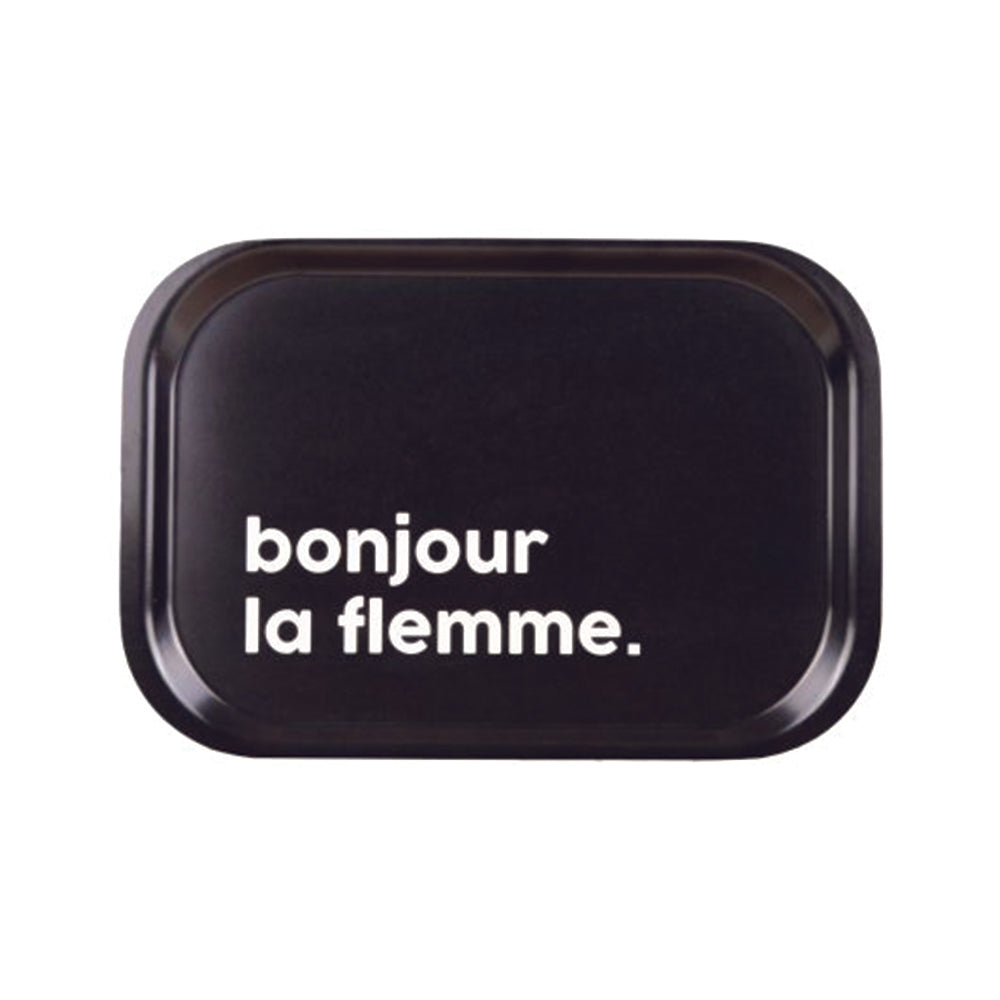felicie-aussi-serving-tray-with-a-personalised-message-bonjour-la-flemme-front-mudamstore